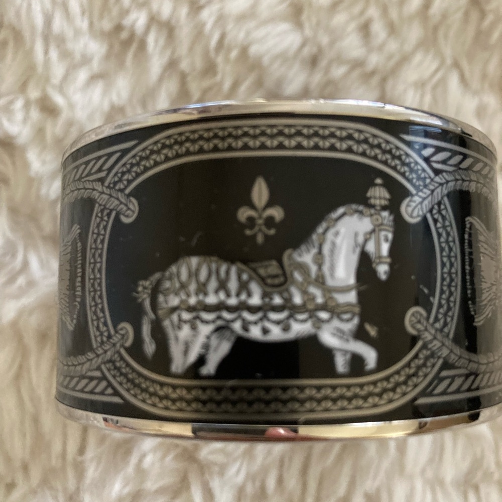 Hermes Black and Silver Horse Bracelet